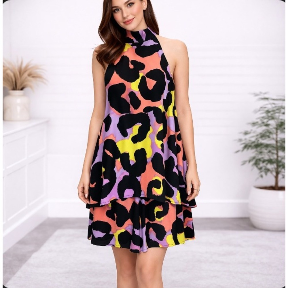 Judith March Romper Medium Multi Leopard Print Halter Neck Sleeveless Cheetah